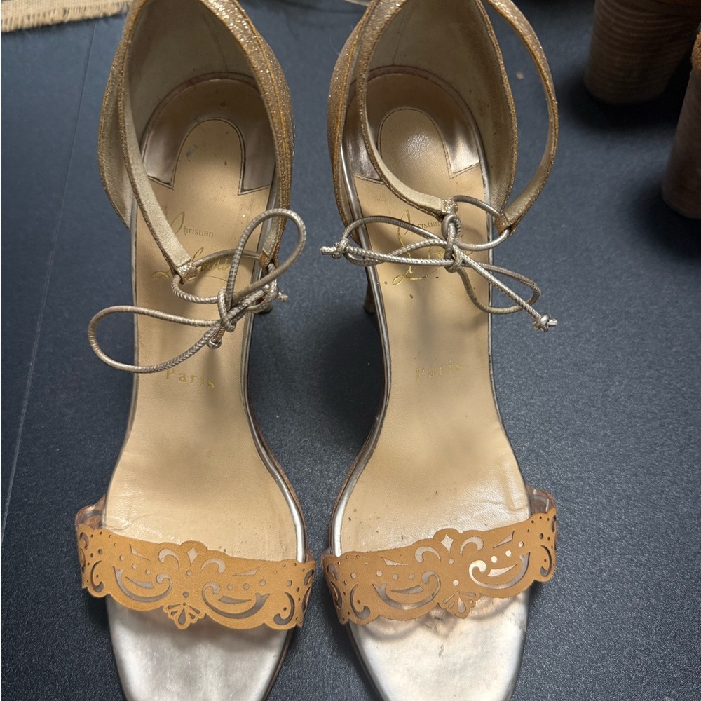 Christian Louboutin Gold and Tan Heels
